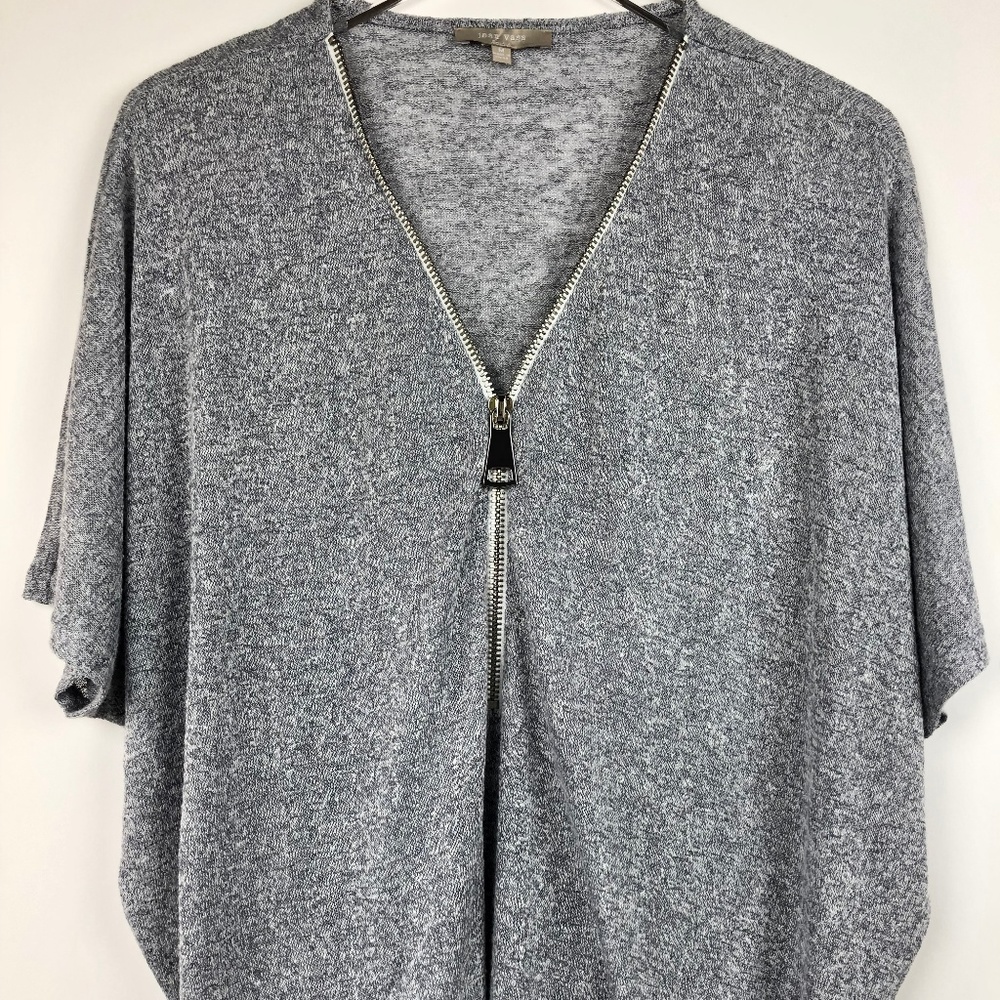 JOAN VASS M Dolman Sleeve Zip V-Neck Sweater Blue